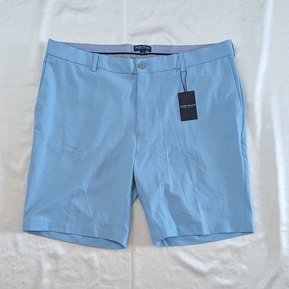 New Peter Millar Crown Crafted Men's Performance Shorts Geometric Blue Red 38